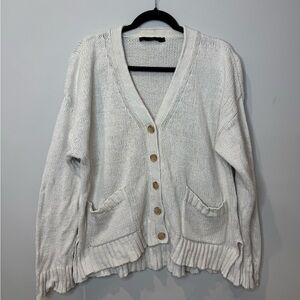 Jenni Kayne Oatmeal V-Neck Knit Button-Up Cardigan Medium